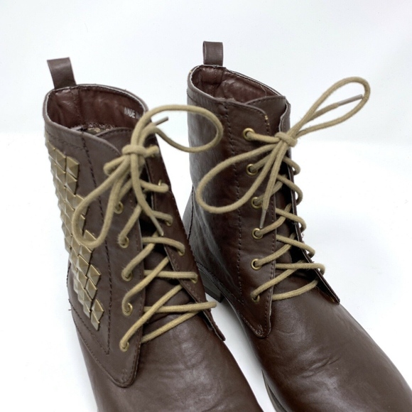 Forever 21 Brown Gold Studded Leather Combat Boots - Picture 3 of 7